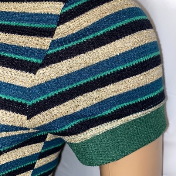 PacSun Basic top striped cropped green black and gold Shimmer size Small - Picture 12 of 16